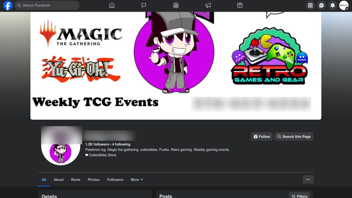 Screenshot of the potential client's Facebook page, where they are hanging their entire digital presence.