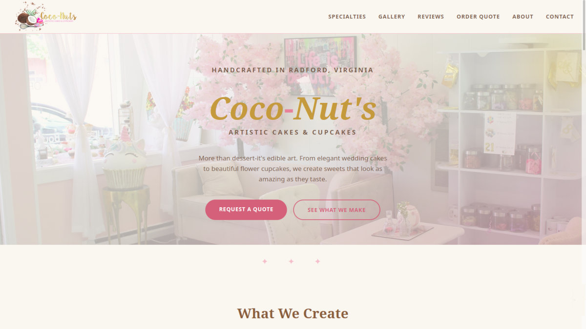 Screenshot of Coco-nut's Artistic Cakes & Cupcakes homepage
